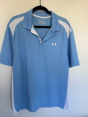 Under Armor LG Light Blue and White Men’s Polo Shirt